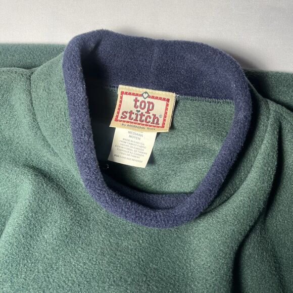 VTG Top Stitch Fleece Sweatshirt Womens M Green Floral Christmas Holiday Embroid - Picture 3 of 7
